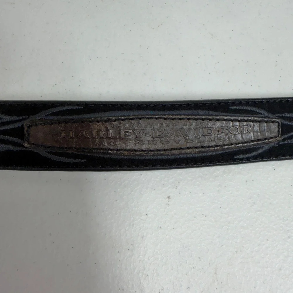 Harley Davidson Sz M Belt Suede Leather Biker Logo Solid Brass 97512-00VW Black